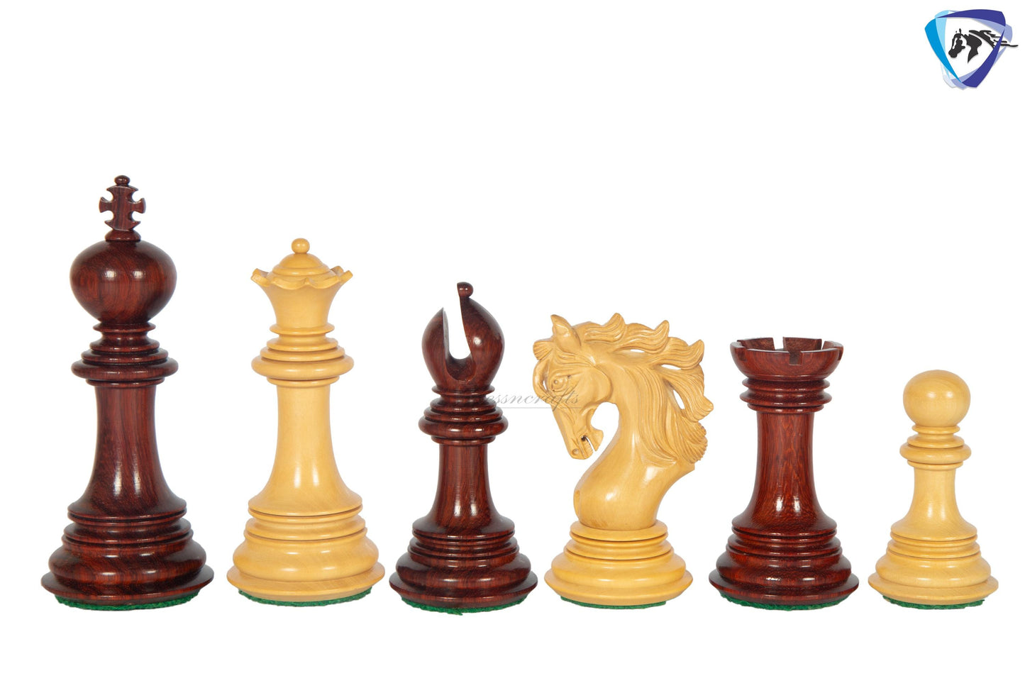 4.5" Staunton Bud Rosewood Chess pieces Set- BENEVENTO - Triple Weighted + 21" Bud Rosewood Chess Board  + Leatherette storage Box.