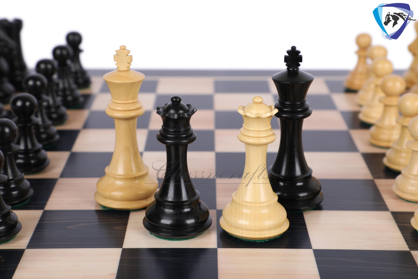 4.2" Ebonywood Staunton Chess Pieces Set - EXCALIBUR- Weighted + 21" Ebonywood look chess board + Leather storage box.