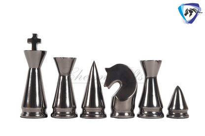 Luxury metal chess Board set Black-silver polish- chess Gift-Chess set for Home Decor - 14" Chess board set with Leatherette storage box