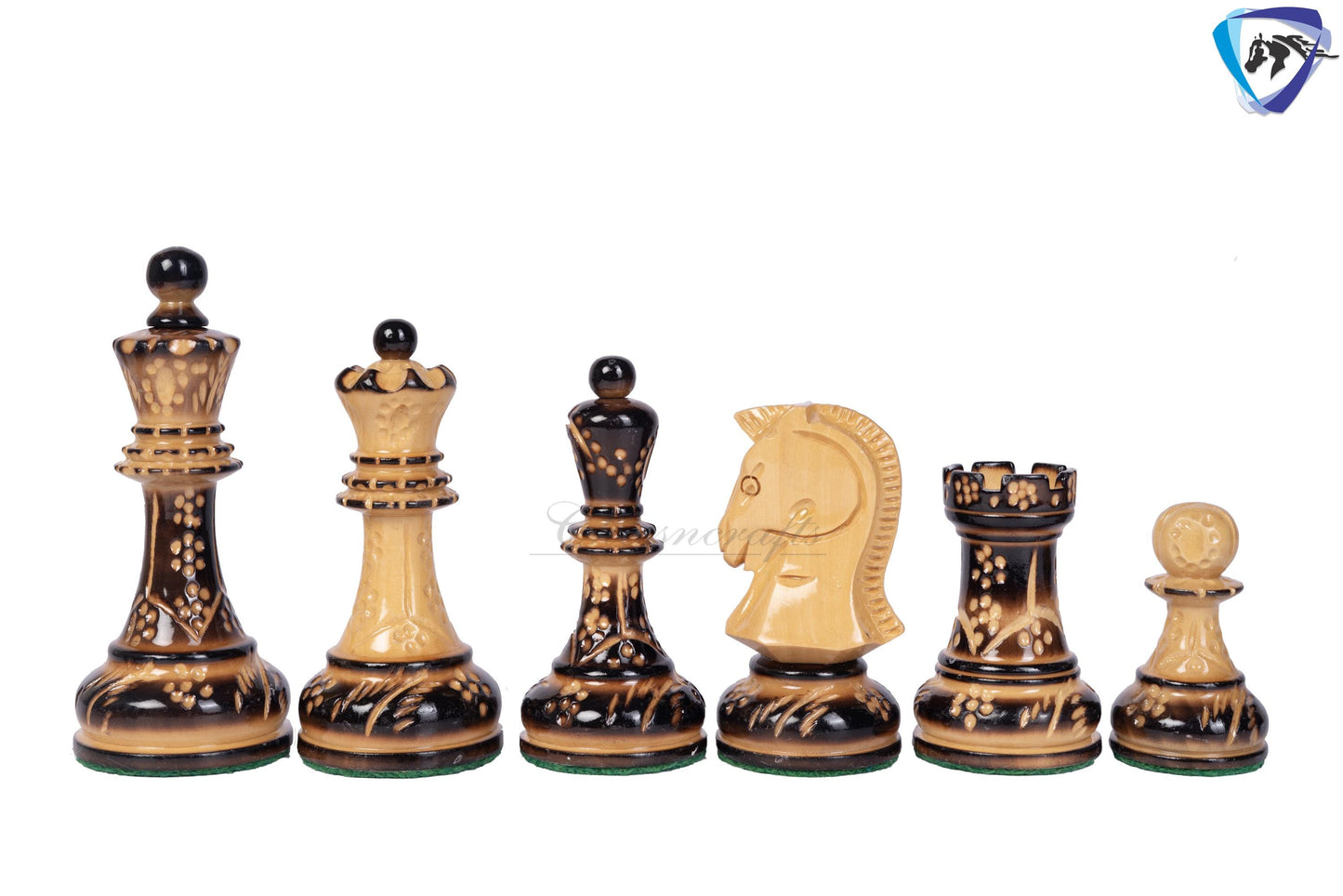 1950 Fischer Dubrovnik Burnt & Carved boxwood chess pieces set King-3.8" + 21" Ebonywood chess board(SQ:55MM) + Leather Storage box-Luxury