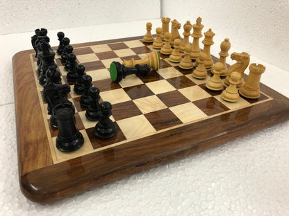 Club Staunton boxwood chess pieces Set in - King 3.75"  Weighted 2 Extra Queens- Black Dyed Boxwood