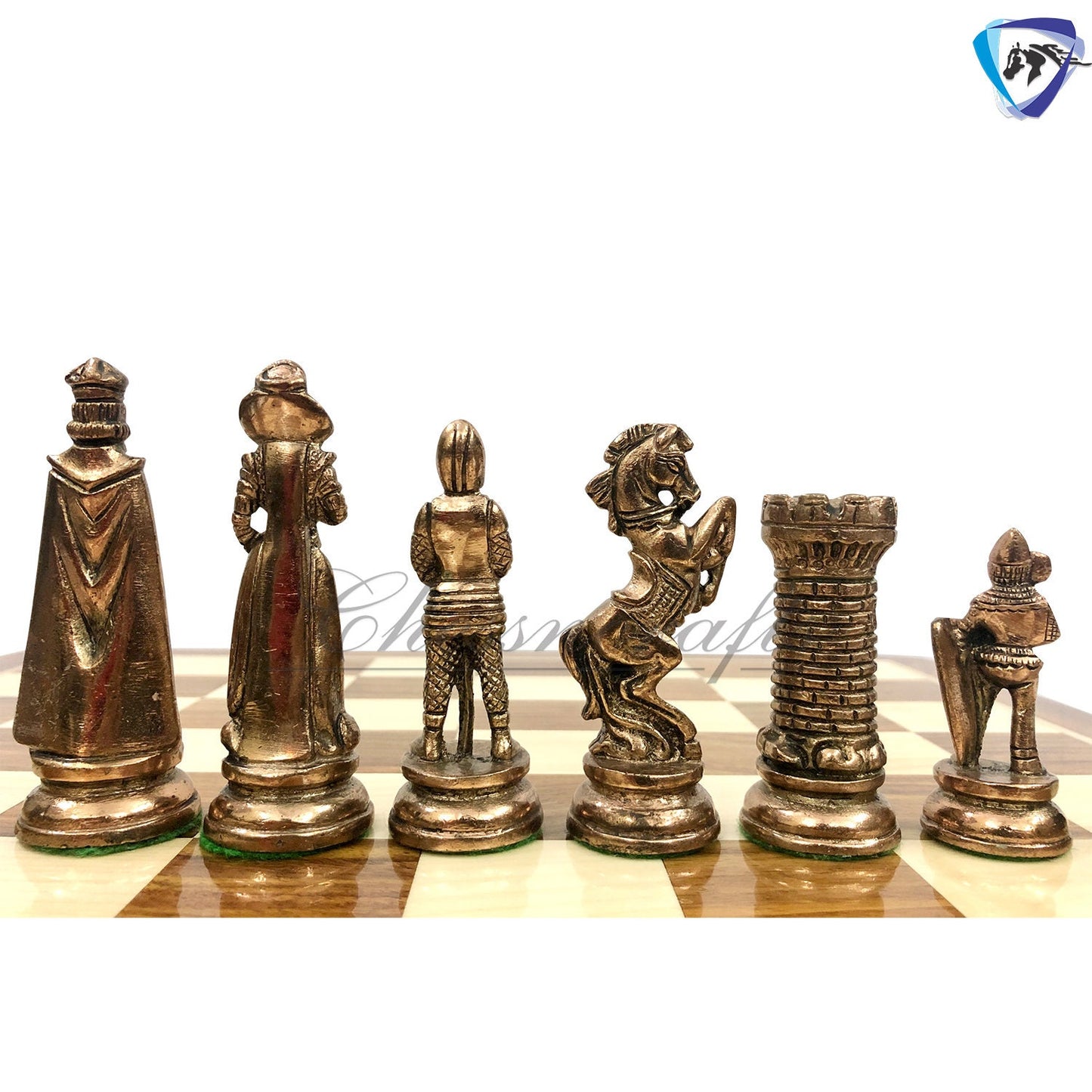 Indian Brass Metal Chess Pieces Set Antique Vintage Figures Chess set + 21" Rosewood Chess Board set