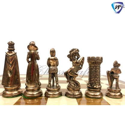 Indian Brass Metal Chess Pieces Set Antique Vintage Figures Chess set + 21" Rosewood Chess Board set