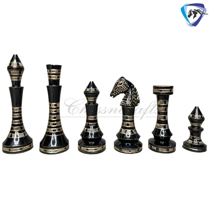 14" Solid Brass Metal Classic CONTEMPORARY Hand carved Chess set- Slim chess men Carving with velvet storage box - Brass chess board set