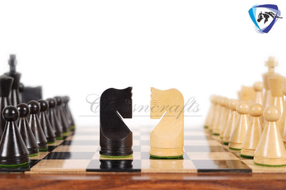 Chess Board Set Russian Soviet Reproduced Classic Chess pieces 4" in Ebonized boxwood + 16" Ebonywood Chess Board Set