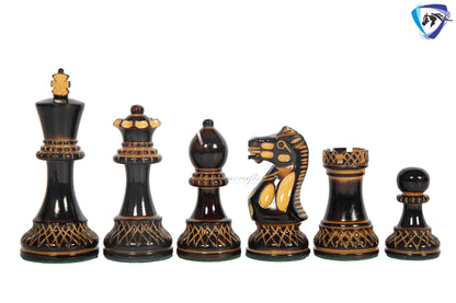 4" Staunton Chess Pieces set Burnt PARKER with Hand Carving broad base, Weighted + 19" Ebonywood chess board(sq 51mm) + Leather Storage Box