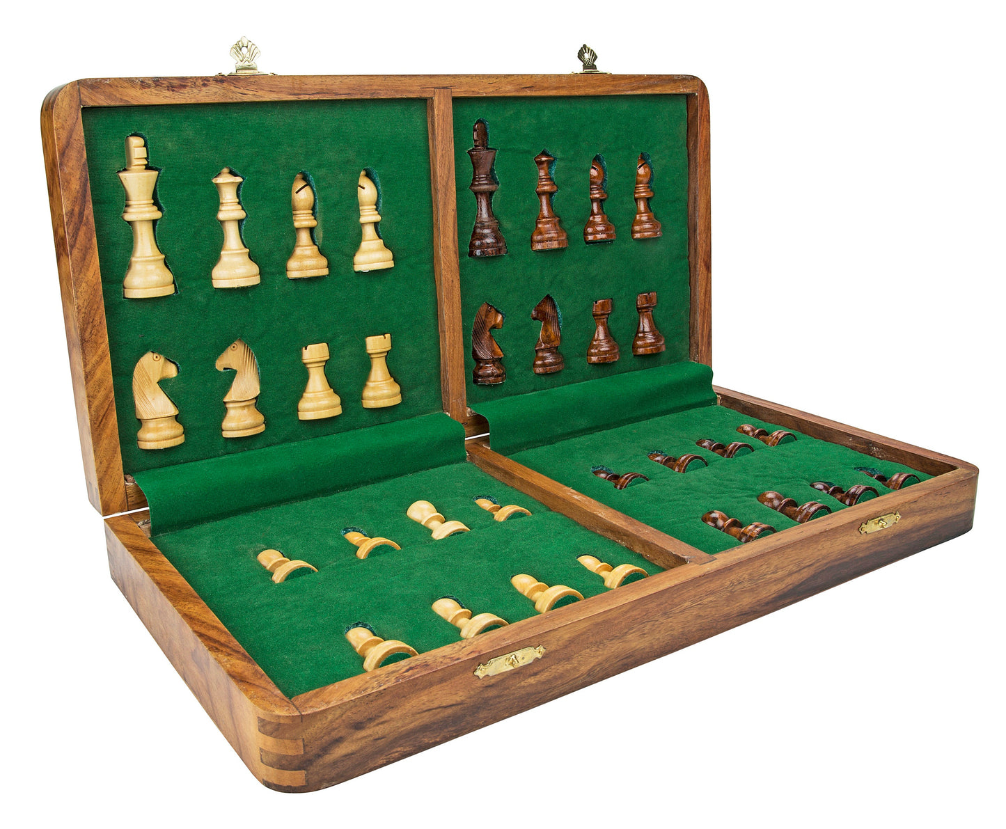 14" Folding Wooden Magnetic Travel chess board game set with staunton chess pieces Sheeshamwood