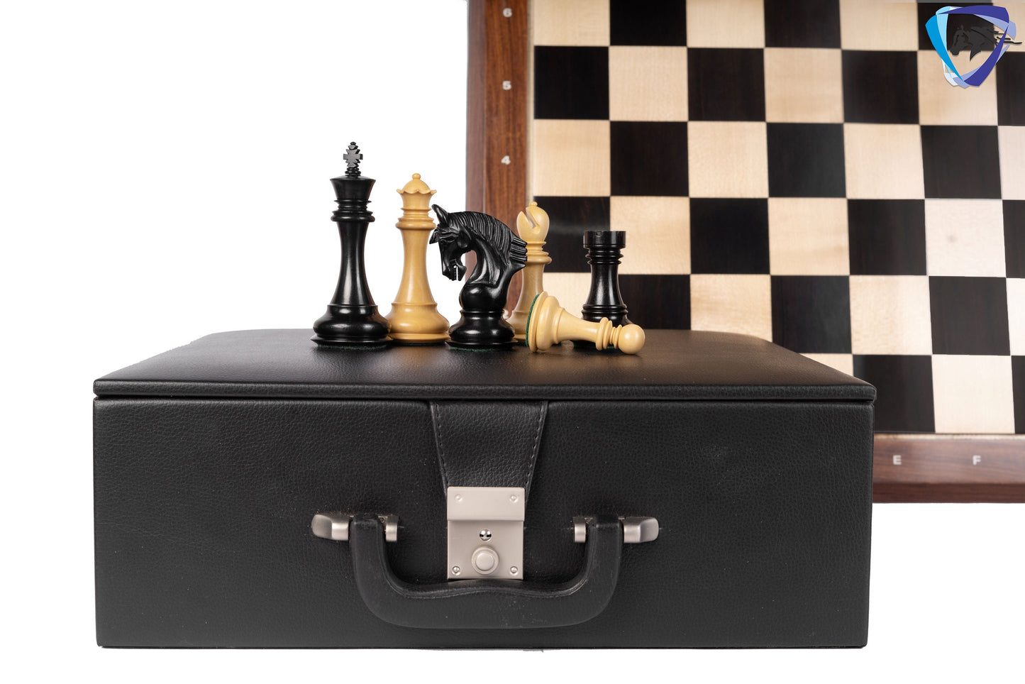 4.5" Staunton Ebony wood Chess pieces Set- CONTEMPORARY series + 23" Ebonywood chess board(60mm) with notations + Leatherette storage box