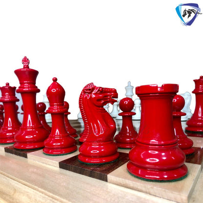 COMBO of 1849 Reproduced Staunton chess pieces set King 4.5" Boxwood RED & WHITE Painted  with 21" Rosewood Chess Board Exclusive design.