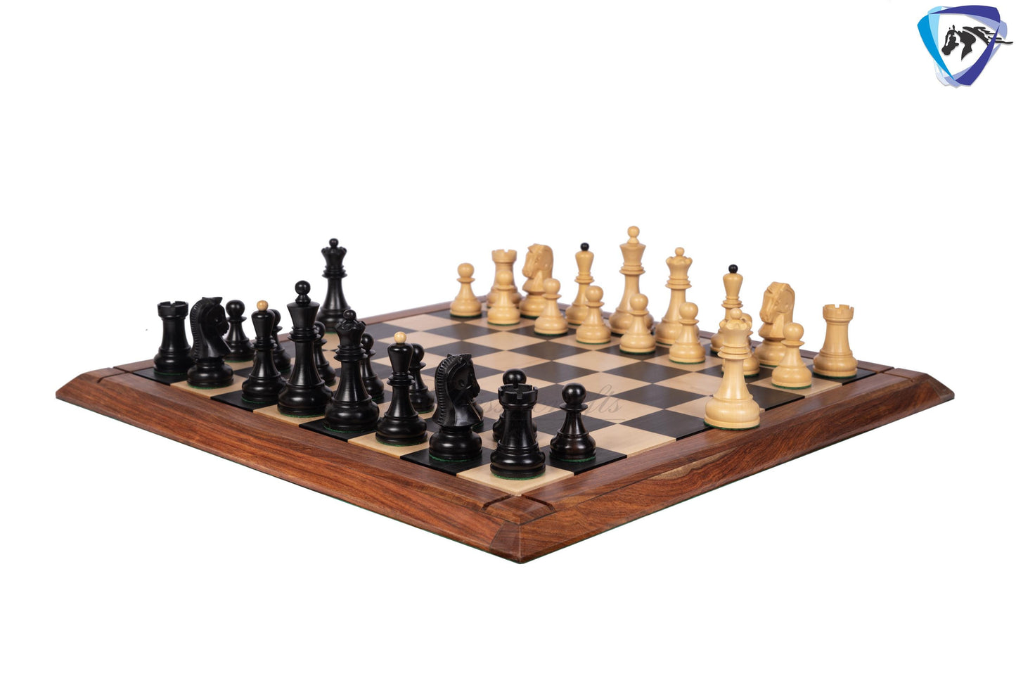 1950 Fischer Dubrovnik Ebonized boxwood chess pieces set King-3.8" + 21" Ebonywood chess board(SQ:55MM) + Leather Storage box-Luxury