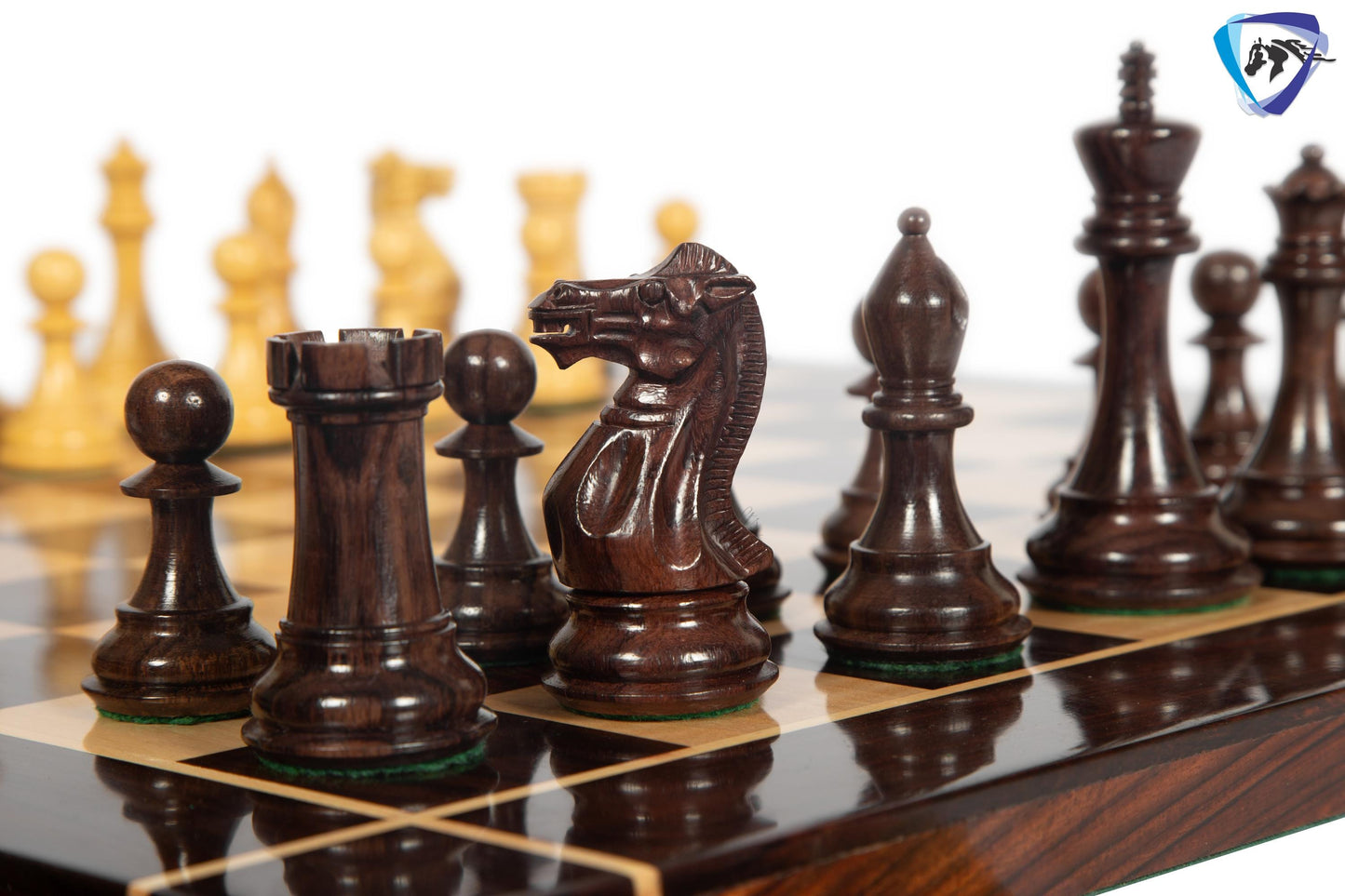 4" Sleek Staunton Chess pieces Set - Rosewood Chess Pieces Triple weighted - 21" Rosewood Chess Board(55mm) + Leather Storage Box COMBO