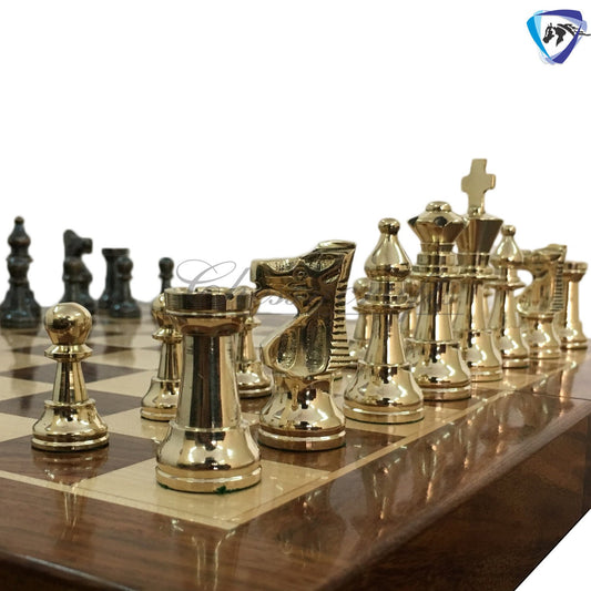 Staunton Brass Chess Pieces Set and 14" Folding Rosewood chess board with storage. Metal chess set handmade Chess for Gift, Birthday gift.
