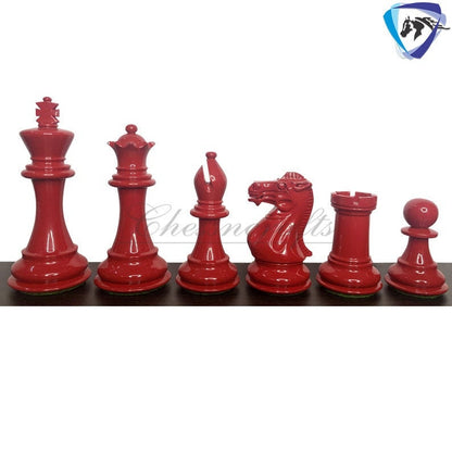 Club Staunton Chess pieces Set Boxwood Painted Red & White - King 3.75"  Weighted 2 Extra Queens- Lacquered glossy polish.