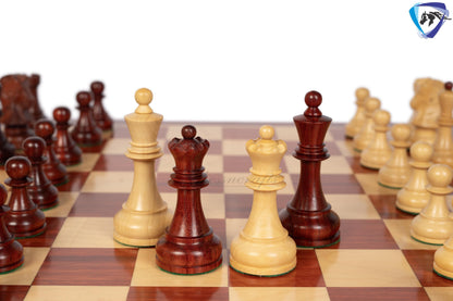 1950 Fischer Dubrovnik Bud Rosewood chess pieces set King-3.8" + 21" Bud Rosewood chess board(Sq: 55mm) + Leather Storage box-Luxury
