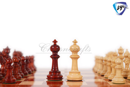 4.5" Staunton Bud Rosewood Chess pieces Set- VICTORIA CROSS - Triple Weighted + 21" Bud Rosewood Chess Board  + Leatherette storage Box.