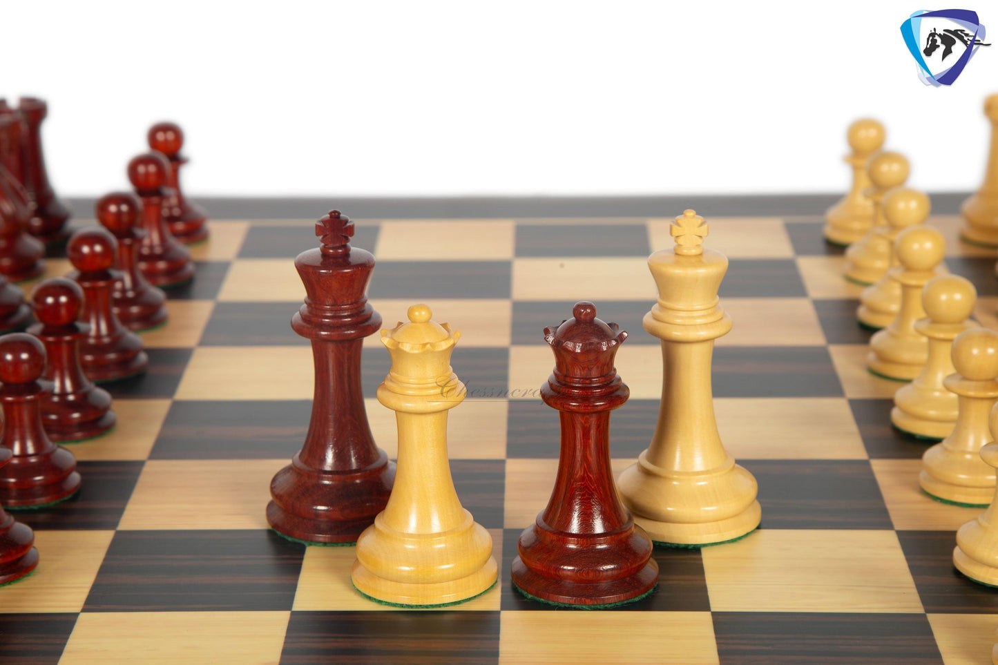 3.75" Staunton Chess Pieces Set 1849 Reproduced in Bud Rosewood & Boxwood + 21" Ebony look chess board(sq 55mm) + Leather Storage box