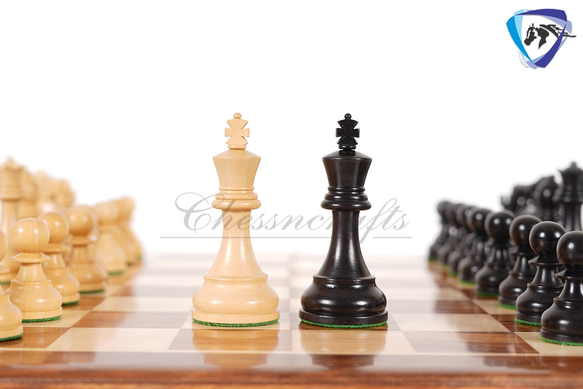 3.9" Reykjavik Staunton Chess pieces Set in Ebonized Boxwood- Weighted 2 Extra queens - 1972 Bobby Fischer Spassky championship chess set.