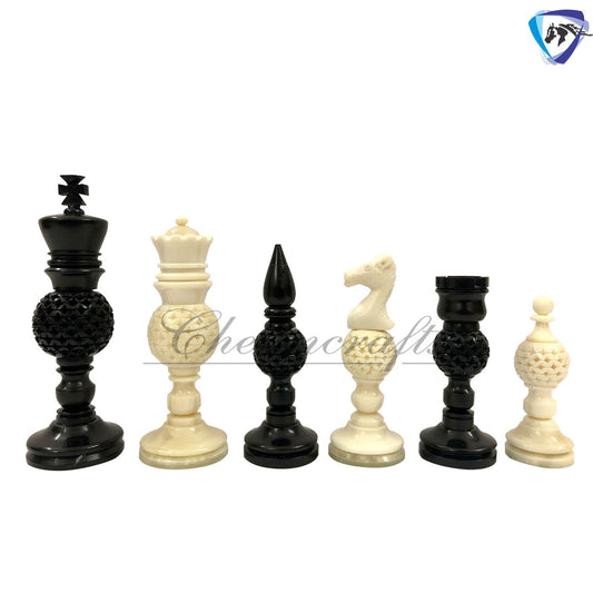 Bone chess pieces set king 4.1" hand carved camel bone chess set MESH BALL DESIGN