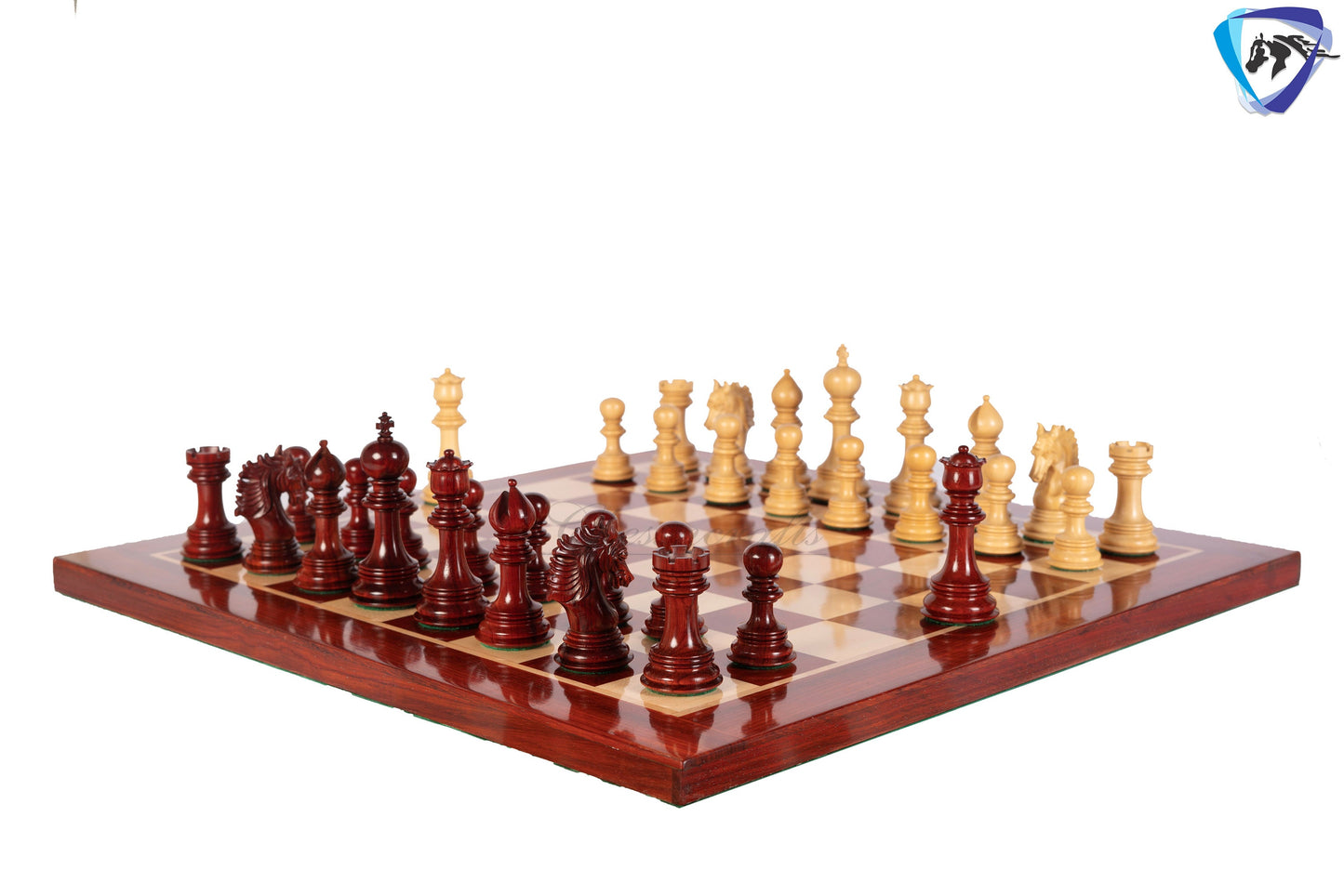 4.5" Luxury Staunton Bud Rosewood Chess pieces Set- PRISTINE-Triple Weighted + 23" Bud Rosewood Chess Board-sq:60mm + Leather Storage Box