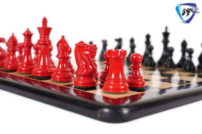 4.1" Wooden Staunton chess set in Red & Black Painted Boxwood Specially weighted - Extra Queens +19" Ebonywood chess board (51MM SQ)