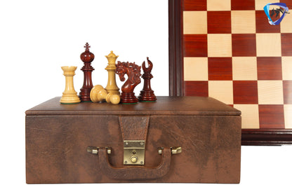 4.5" Staunton Bud Rosewood Chess pieces Set- BENEVENTO - Triple Weighted + 21" Bud Rosewood Chess Board  + Leatherette storage Box.