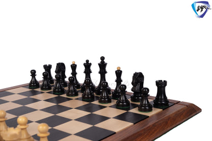 1950 Fischer Dubrovnik Ebonized boxwood chess pieces set King-3.8" + 21" Ebonywood chess board(SQ:55MM) + Leather Storage box-Luxury