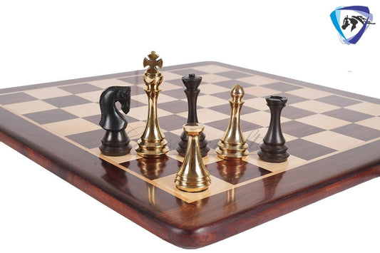 4.4" Brass Russian Zagreb (Leningrad) chess pieces set Antique & GOLD polish / 19" Rosewood(Dark Grain) Chess board Combo- Gift For Him