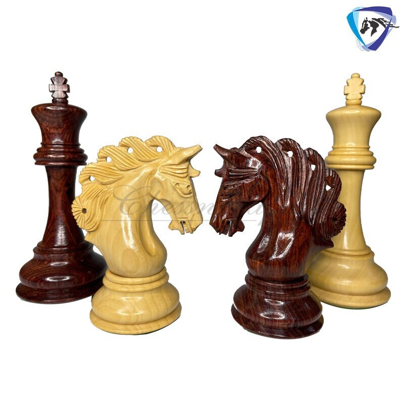 4.2" Luxury Staunton Chess Pieces Set in Rosewood(Dark grain) & Boxwood- MAYFAIR Triple Weighted w/ 2 Extra queens- 4Q