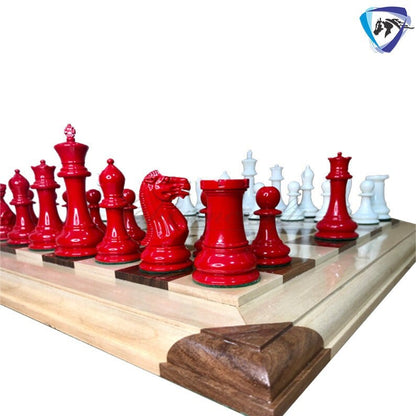 COMBO of 1849 Reproduced Staunton chess pieces set King 4.5" Boxwood RED & WHITE Painted  with 21" Rosewood Chess Board Exclusive design.