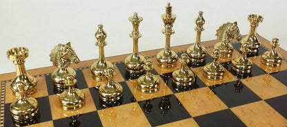 3.9" Brass Chess pieces set Bridled knight luxury Collector series Gold & Black Glossy finish Handmade brass chess set.