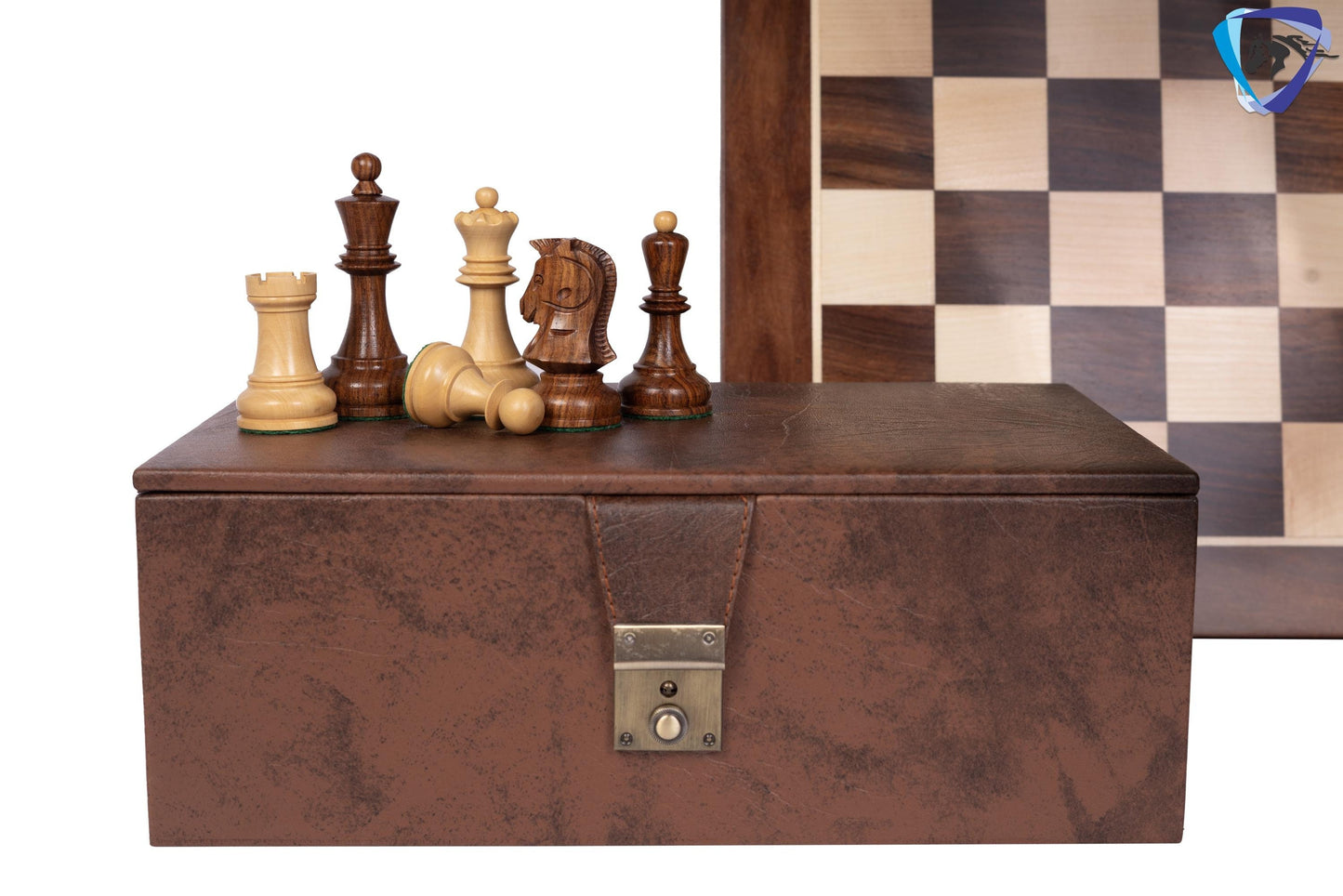 1950 Fischer Dubrovnik Sheesham wood chess pieces set King-3.8" + 21" Shesshamwood chess board + Leather Storage box-Luxury