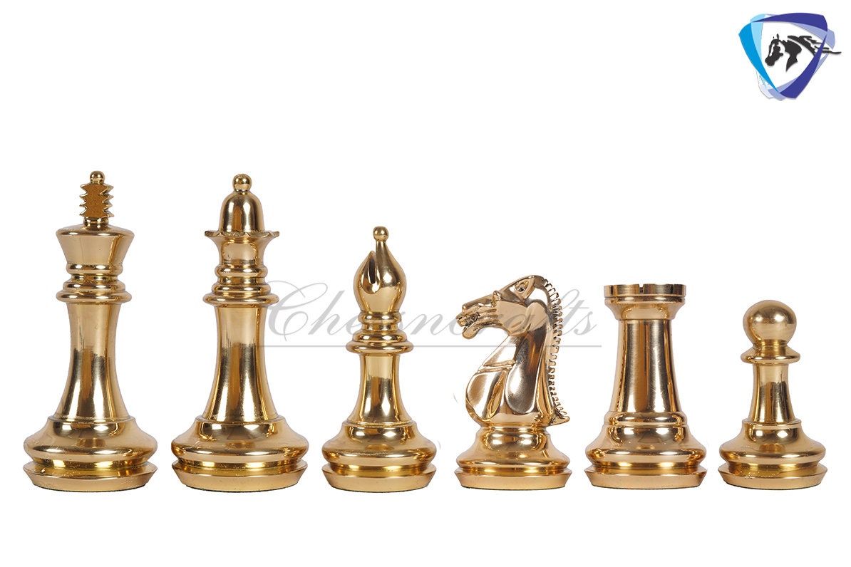 1849 Brass Staunton chess pieces set King: 4" Solid metal chess men + 21" Luxury Rosewood chess board(55mm) + Leather Storage box