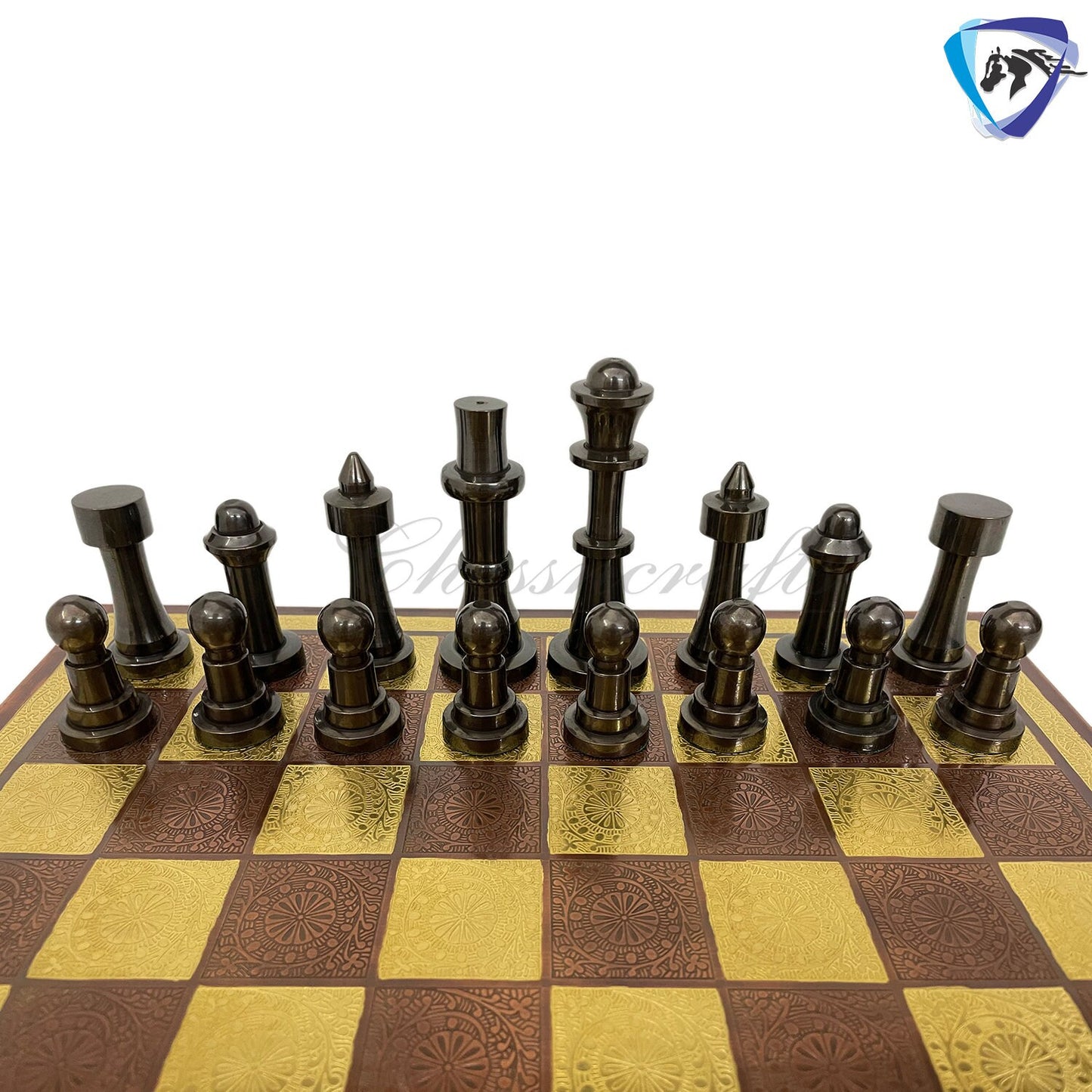 14" Brass Chess set- THE BULLET SERIES chess men Carved with velvet storage box - Vintage antique set- Brass Chess board set | Gift for him.