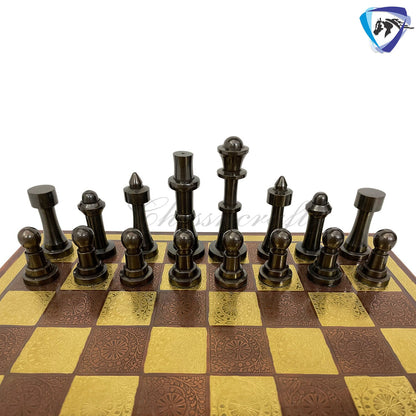14" Brass Chess set- THE BULLET SERIES chess men Carved with velvet storage box - Vintage antique set- Brass Chess board set | Gift for him.