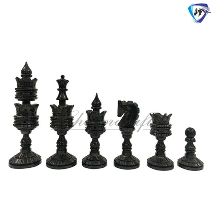 Wooden Chess pieces set - 4.25" LOTUS ARTISTIC Hand carved chess pieces in Ebonywood & Boxwood