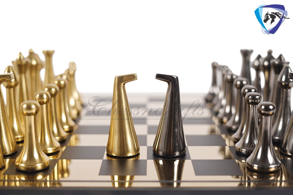 16" Metal Chess Board set- 3.7" Metal Modern minimalist Chess Pieces Set BLACK & GOLD/SILVER Luxury chess set- chess with storage box