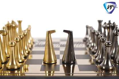 16" Metal Chess Board set- 3.7" Metal Modern minimalist Chess Pieces Set BLACK & GOLD/SILVER Luxury chess set- chess with storage box