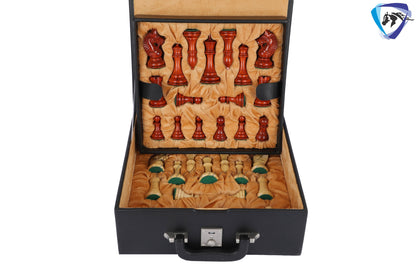 4.2" Red Rose wood Staunton Chess Set- EXCALIBUR- Weighted + 21" Bud Rosewood Chess Board + Leather Storage Box for chess men