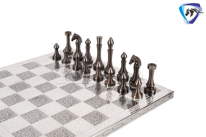 14" Solid Brass Metal CLASSICAL MEENAKARI Hand carved Chess set- Slim chess men Carving with velvet storage box - Brass chess board set