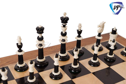 6" Camel bone chess pieces set Black & White Hand carved unique collector chess set- Intricate design with minute detailing.