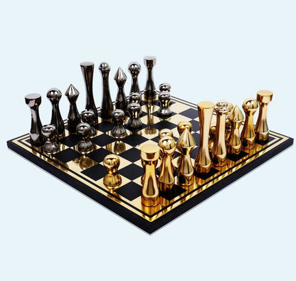 Metal chess Set Unique NEW YORK SKYLINE design Aluminium 14" Chess Board- Black Silver Gold.