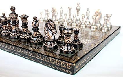 14" Brass Chess Board Set Hand Carved with Brass Staunton chess pieces with storage box | Chess Gift | Other size options: 12" & 10"