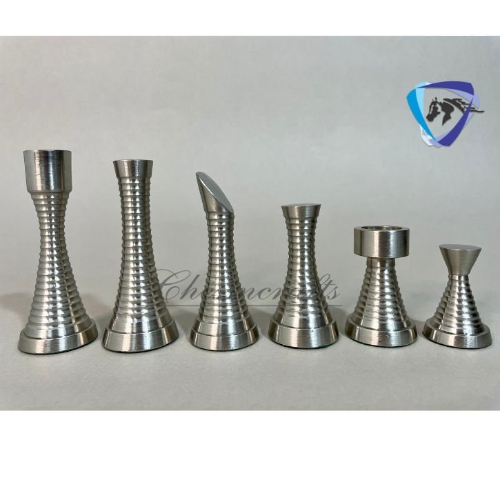 3.5" Solid Brass Chess pieces set RING STEEL SLEEK Silver & Antique Polish Minimalist Brass Chess Pieces set.