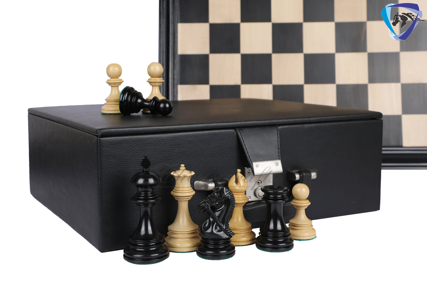 4.4" Luxury Staunton Ebony wood Chess pieces Set-ANDERSON Bridled Knight+ 21" Ebonywood chess board + Storage box for chess pieces.