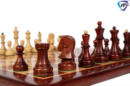1950 Fischer Dubrovnik Bud Rosewood chess pieces set King-3.8" + 21" Bud Rosewood chess board(Sq: 55mm) + Leather Storage box-Luxury