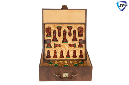 4.5" Staunton Bud Rosewood Chess pieces Set- BENEVENTO - Triple Weighted + 21" Bud Rosewood Chess Board  + Leatherette storage Box.