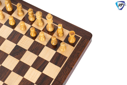 12" Foldable wooden chess board set - Magnetic chess pieces with extra queens - Rosewood Handmade travel chess with storage + Leather cover
