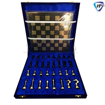 Solid Brass Modern classic Chess set- 100% brass Slim chess men hand carved with velvet storage box
