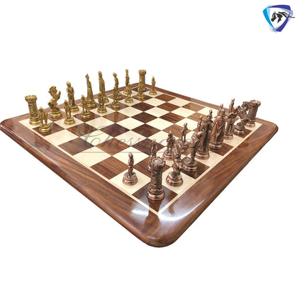 Indian Brass Metal Chess Pieces Set Antique Vintage Figures Chess set + 21" Rosewood Chess Board set