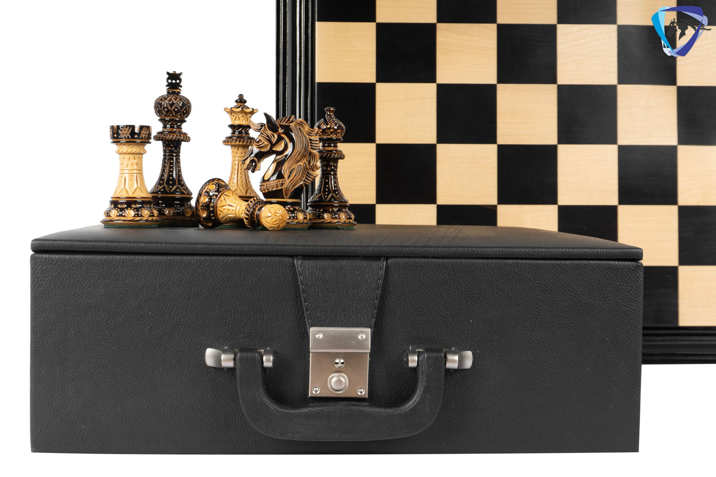 4.5" Luxury Staunton Chess pieces Set- Alexander CARVED series-Triple Weighted + 21"/ 23" Ebonywood Chess Board-STEP DESIGN + Storage Box